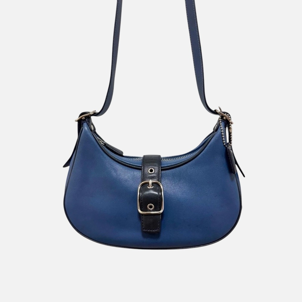 Coach Soho Buckle Crescent Hobo Bag Slate Blue‎ Black Leather 9559